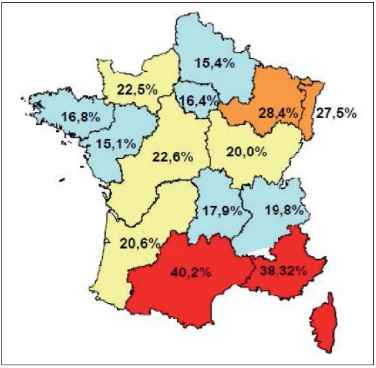Figure 7. Séroprévalence du VHE chez les donneurs de sang en France (Gallian, in press)