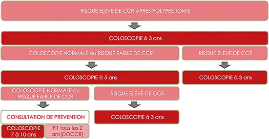 Figure 1 : Intervalles de surveillance chez les sujets ayant un niveau de risque élevé de CCR après polypectomie