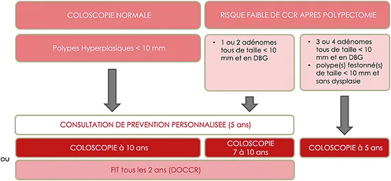 Figure 2 : Intervalles de surveillance chez les sujets ayant un niveau de risque faible de CCR après polypectomie