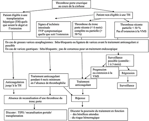 Figure 2 : Arbre décisionnel en cas de thrombose portale sur terrain cirrhotique