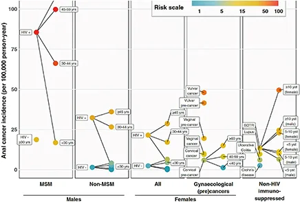 échelle de risque du cancer de l’anus dans les sous populations les plus exposées (1)